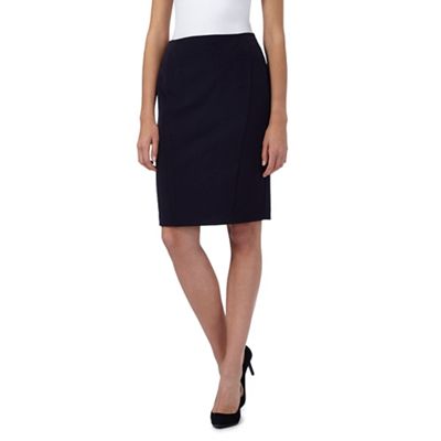 Navy seamed suit skirt